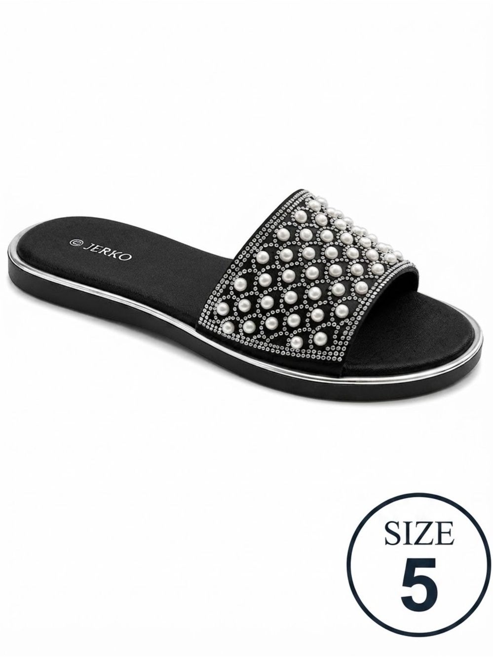 Black Pearl-Embellished Slide Sandal